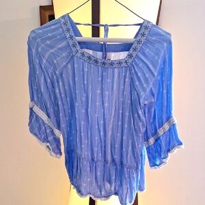Matilda Jane Girls size 12 Blue and White Embroidered Blouse